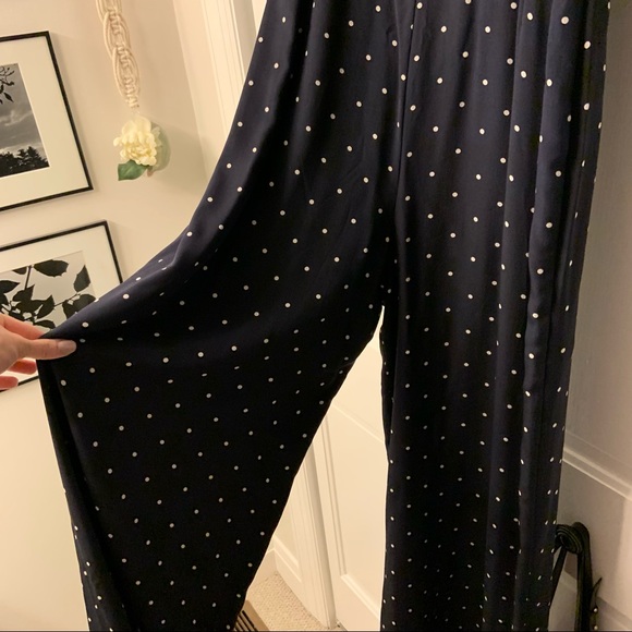 LK Bennett Diana Silk Navy Polka Dot Wide Leg Jumpsuit - Picture 3 of 8